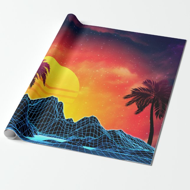 80er ästhetisches Retro futuristisches Stranddesig Geschenkpapier (Ungerollt)