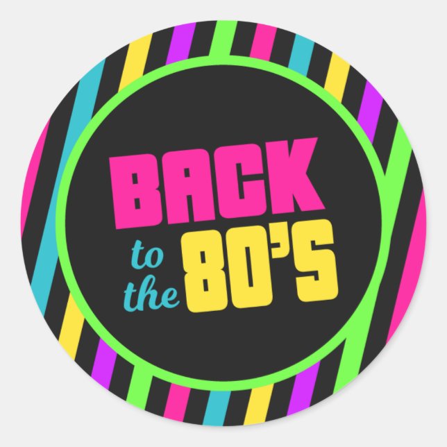 80er-Aufkleber, Neon-80er-Party-Dekorationen Runder Aufkleber (Vorderseite)