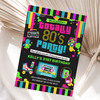 80er Birthday Einladung, 80er Party Einladung, Neo Einladung