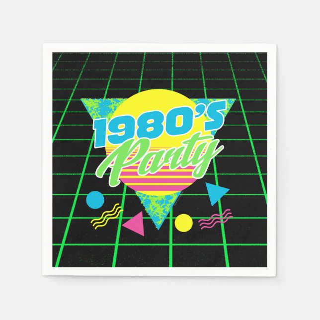 80er Birthday Party - farbenfrohe Geometrie der 19 Serviette (Vorderseite)