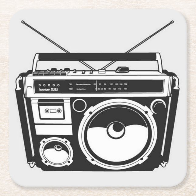 80er Boombox Gray Rechteckiger Pappuntersetzer (Vorderseite)
