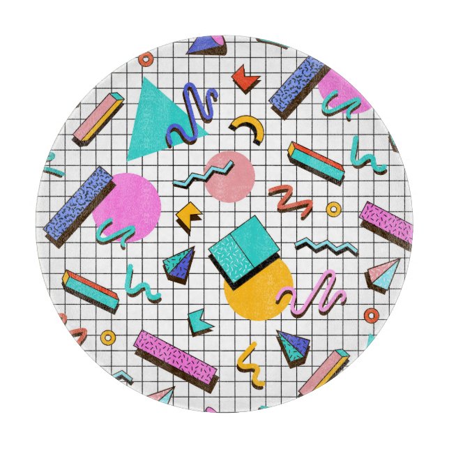 80er Bright Checkered: Vintag Geometrisch. Schneidebrett (Vorderseite)