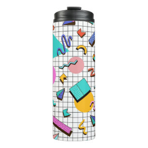 80er Bright Checkered: Vintag Geometrisch. Thermosbecher