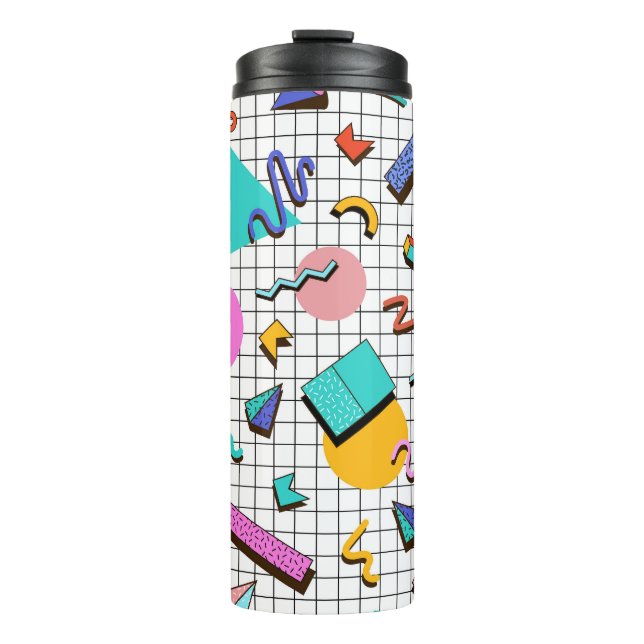 80er Bright Checkered: Vintag Geometrisch. Thermosbecher (Vorderseite)