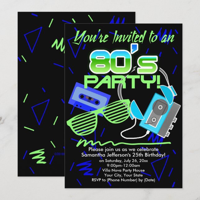 80er Cassette Tape Party Einladung (Vorne/Hinten)