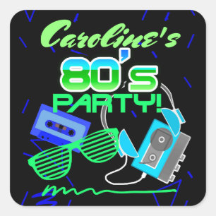 80er Cassette Tape Party Quadratischer Aufkleber