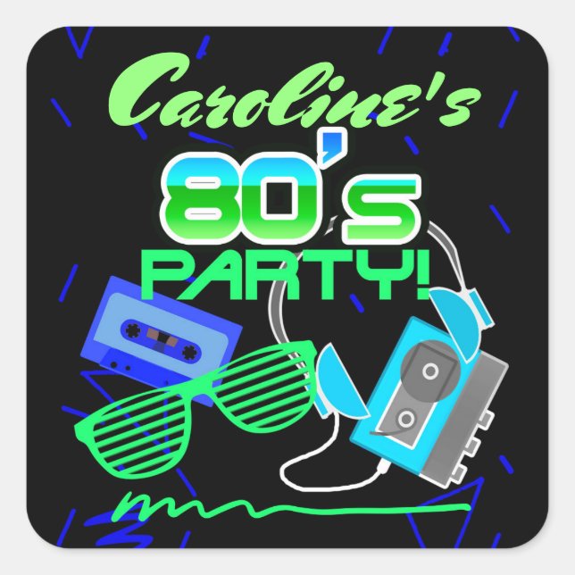 80er Cassette Tape Party Quadratischer Aufkleber (Vorderseite)