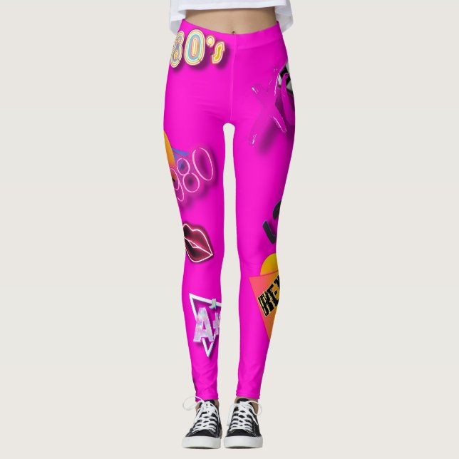 80er Collage Art Leggings Hot Pink (Vorderseite)