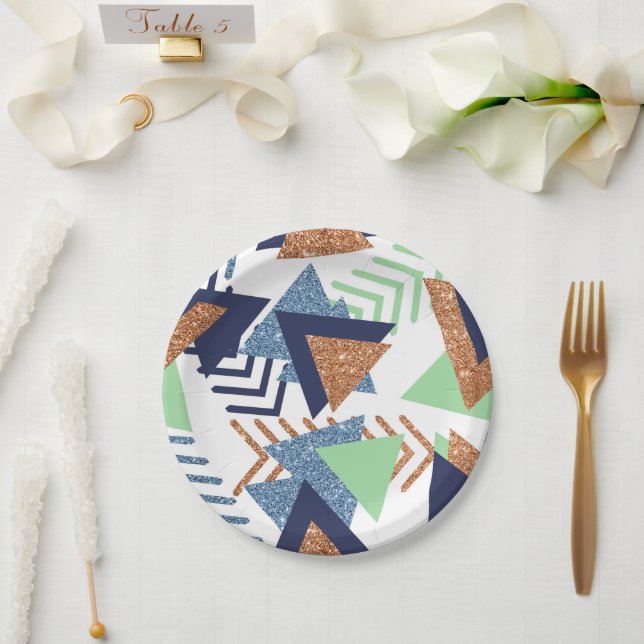 80er Color Abstrakt | Rose Gold Mint 90er Pappteller (Hochzeit)