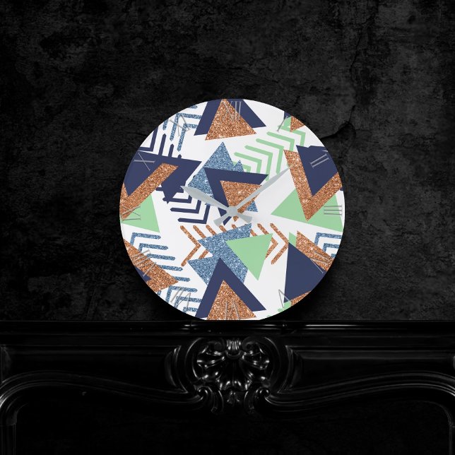 80er Color Abstrakt | Rose Gold Mint 90er Runde Wanduhr (Von Creator hochgeladen)