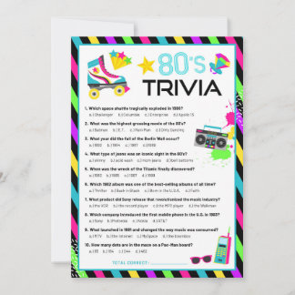 80er Decade Trivia Party Game Einladung