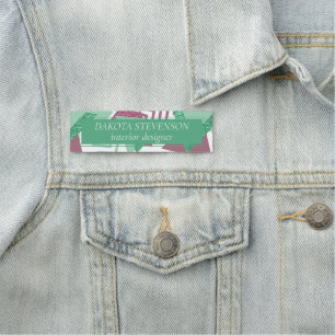 80er Fresh Abstrakt Muster rosa und grüne Formen Namensschild