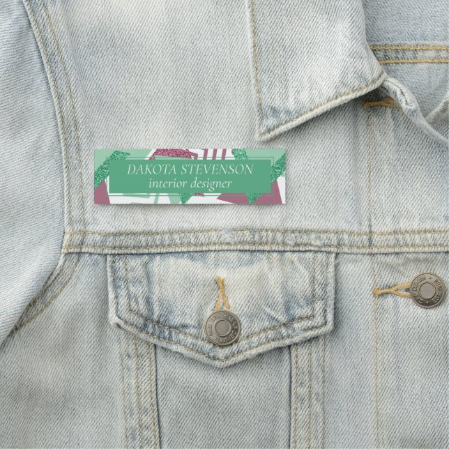 80er Fresh Abstrakt | Muster rosa und grüne Formen Namensschild (Beispiel)