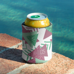 80er Fresh Abstrakt   Rosa und grüne Form Monogram Dosenkühler