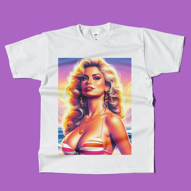 80er Hot Beach Button T-Shirt (Von Creator hochgeladen)