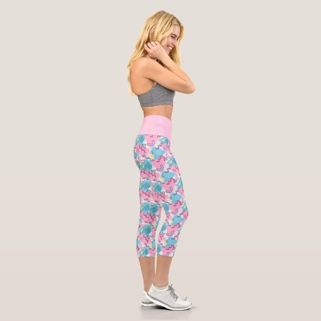 80er Jahre Memphis Active Pink Light Blue Capri Leggings (Rechts)