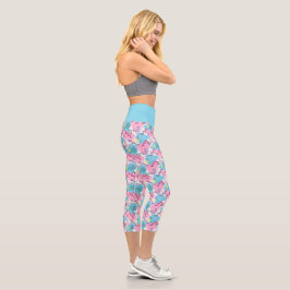 80er Jahre Memphis Active Pink Light Blue Capri Leggings