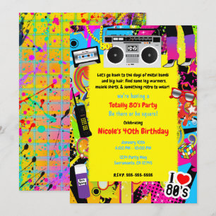80er Jahre Retro-Themen-Party Geburtstagsfeier Einladung