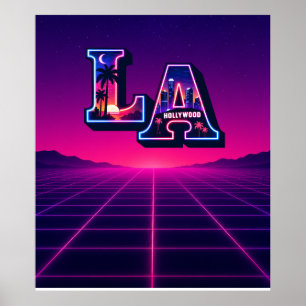 80er Kalifornien Style Neon LA Typografie Kunst Poster