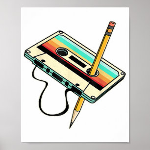 80er Kassettenband Bleistift 1980er Retro Vintage Poster