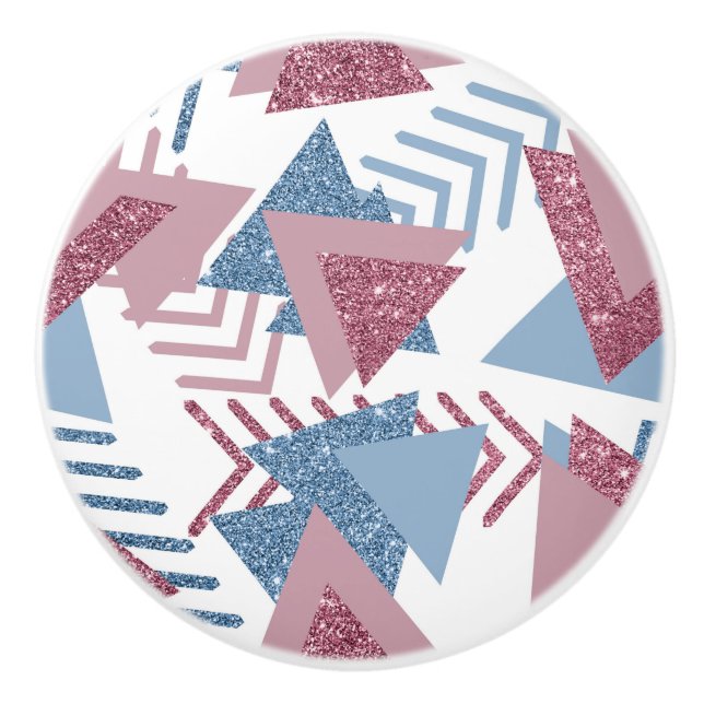 80er Lunar Abstrakt | Dusty Mauve Pink und Blau Keramikknauf (Vorderseite)