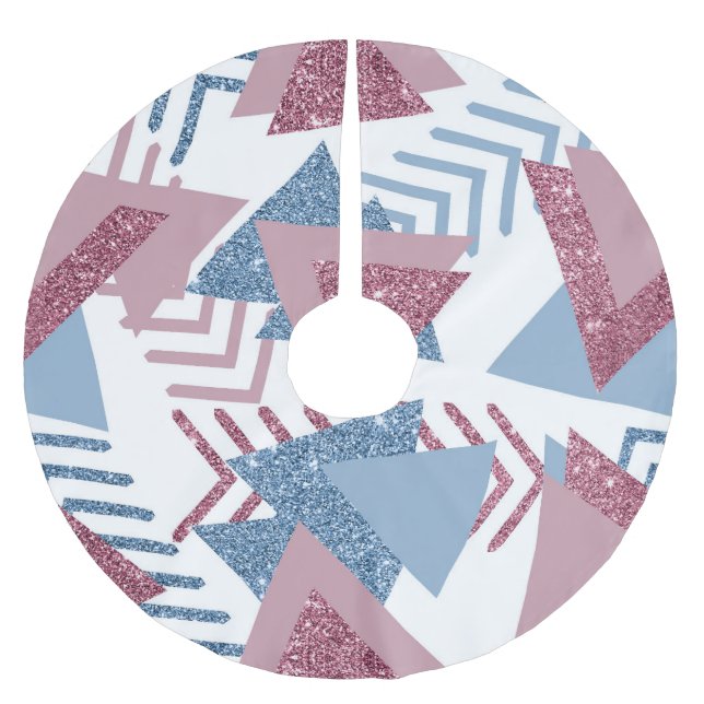 80er Lunar Abstrakt | Dusty Mauve Pink und Blau Polyester Weihnachtsbaumdecke (Vorderseite)