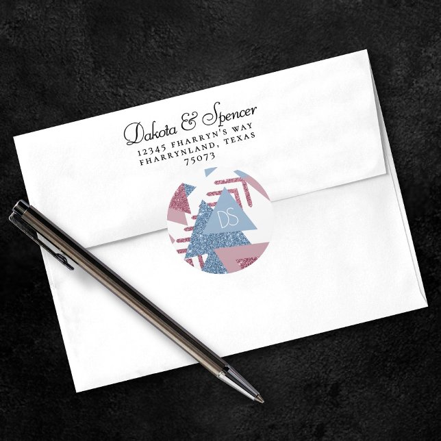 80er Lunar Abstrakt | Dusty Pink und Blue Custom Runder Aufkleber (Von Creator hochgeladen)