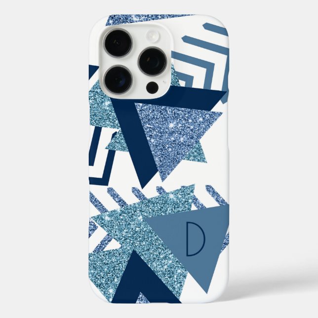 80er Luxe Abstrakt | Türkis- und Marine-Monogramm iPhone 16 Pro Hülle (Rückseite)