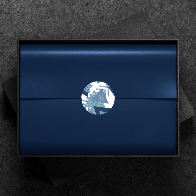 80er Luxe Abstrakt | Türkis- und Marine-Monogramm Runder Aufkleber (Von Creator hochgeladen)