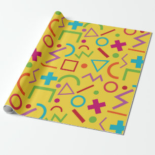 80er Memphis-Stil geometrische Formen Gelb Geschenkpapier