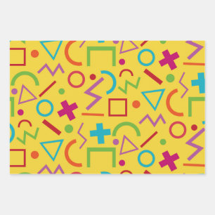 80er Memphis-Stil geometrische Formen Gelb Geschenkpapier Set