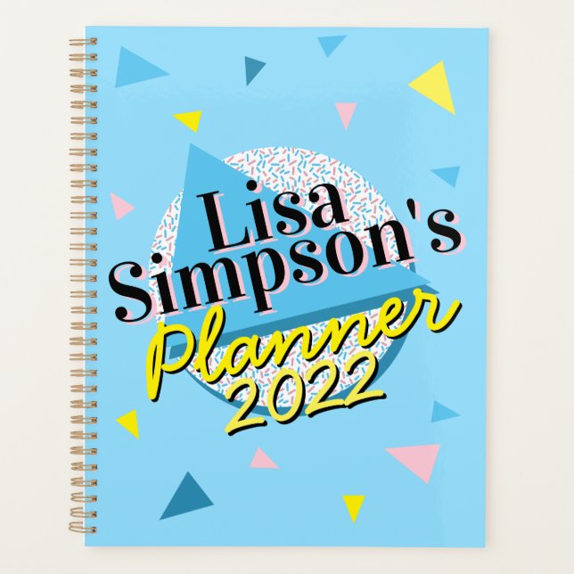 80er Memphis Style Blue Yellow Geometric Print Planer (Vorderseite)