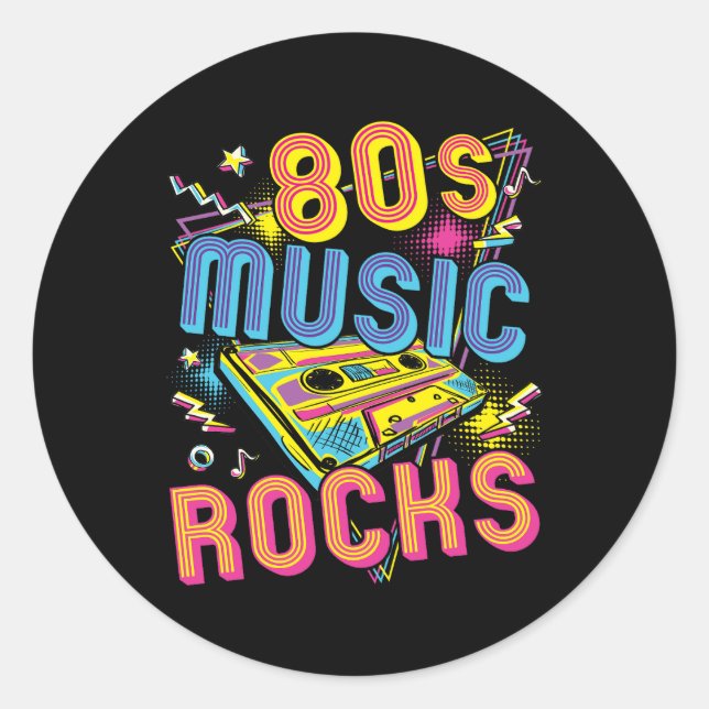 80er Music Rocks 1980er Rock Runder Aufkleber (Vorderseite)