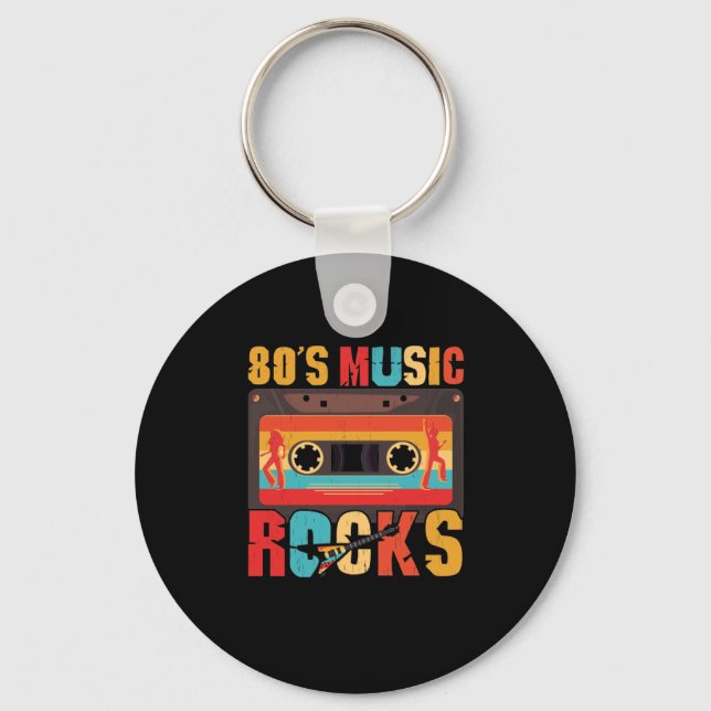80er Music Rocks - Vintages Retro gestört Schlüsselanhänger (Vorderseite)
