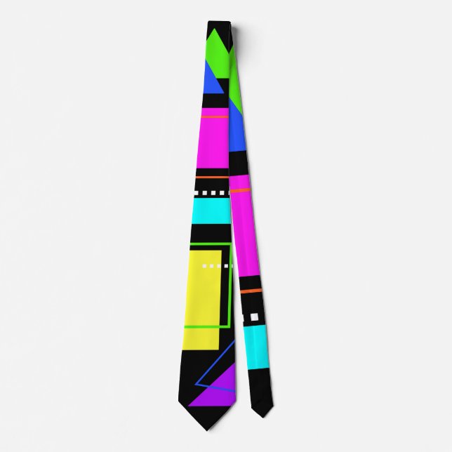 80er NEON FLUORESCENT FARBGEOMETRISCHES FORMBLATT Krawatte (Vorderseite)