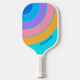 80er Neon Ocean Sky Circle Streifen mit Namen Pickleball Schläger