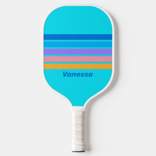 80er Neon Ocean Sky über den Namen hinweg Pickleball Schläger (Vorderseite)
