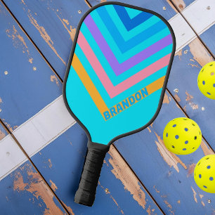 80er Neon Ozean Nostalgische Vintage Chevron mit N Pickleball Schläger