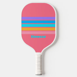 80er Neon Sonnenaufgang durch Streit mit Namen Pickleball Schläger