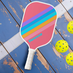 80er Neon-Sonnenaufgang-Gestreift mit Namen Pickleball Schläger