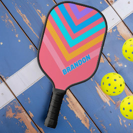 80er Neon Sun Nostalgic Vintag Zickzack mit Name Pickleball Schläger