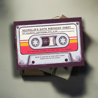80er Nostalgia Cassette Tape Mix Fun 50. Geburtsta Einladung