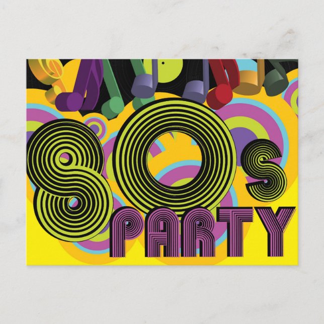 80er Party Einladungspostkarte (Vorderseite)