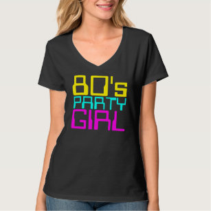 80er Party Girl Ladys mehrfarbiges Logo T-Shirt