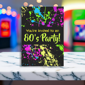 80er Party Retro Neon Paint Spritzer Geburtstag Einladung