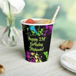 80er Party Retro Neon Paint Spritzer Personalisier Pappbecher
