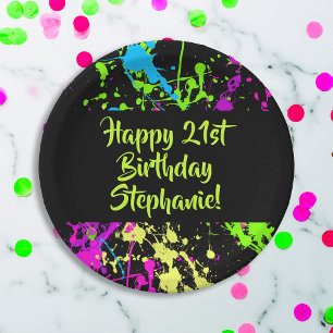 80er Party Retro Neon Paint Spritzer Personalisier Pappteller