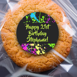 80er Party Retro Neon Paint Spritzer Personalisier Runder Aufkleber