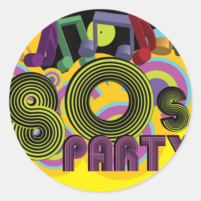 80er Party Runder Aufkleber (Vorderseite)
