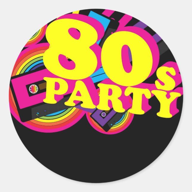 80er Party Runder Aufkleber (Vorderseite)